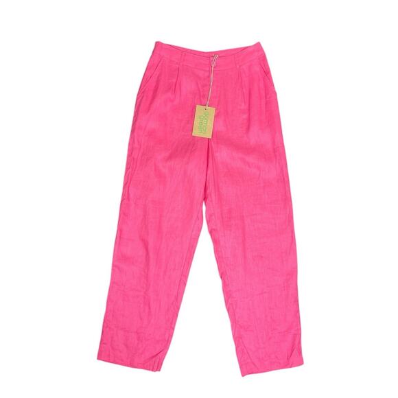 Gormon Women's 8 Pink August Linen Pleated Straight Lagenlook Artsy Pants NWT - Picture 1 of 7